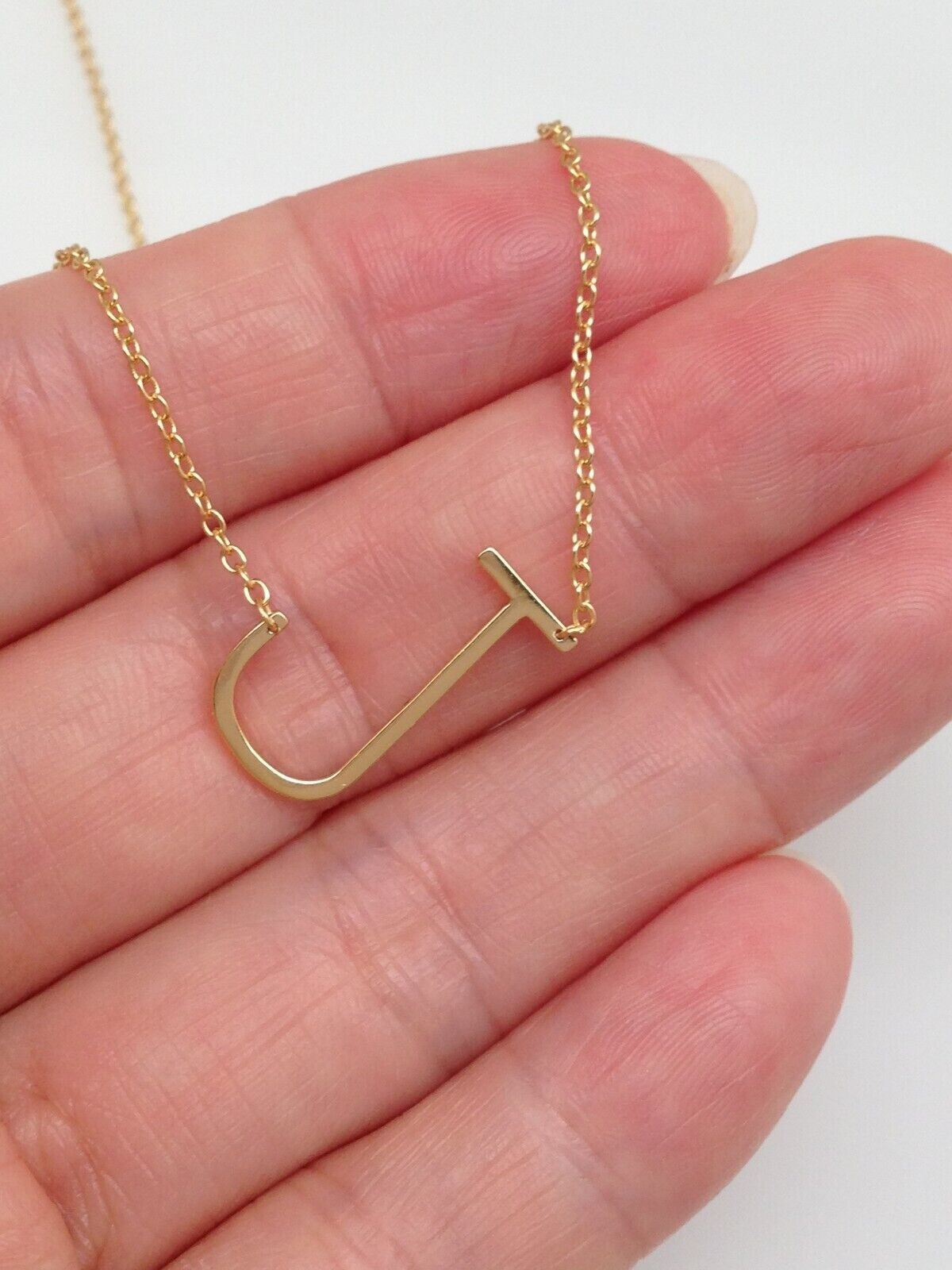 925 Sterling Silver Sideways Initial Letter J Pendant Necklace Gold 16mm Women