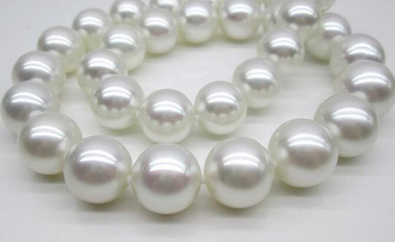 HUGE 18″12-15MM NATURAL SOUTH SEA GENUINE WHITE ROUND PEARL NECKLACE 1588AAA-68