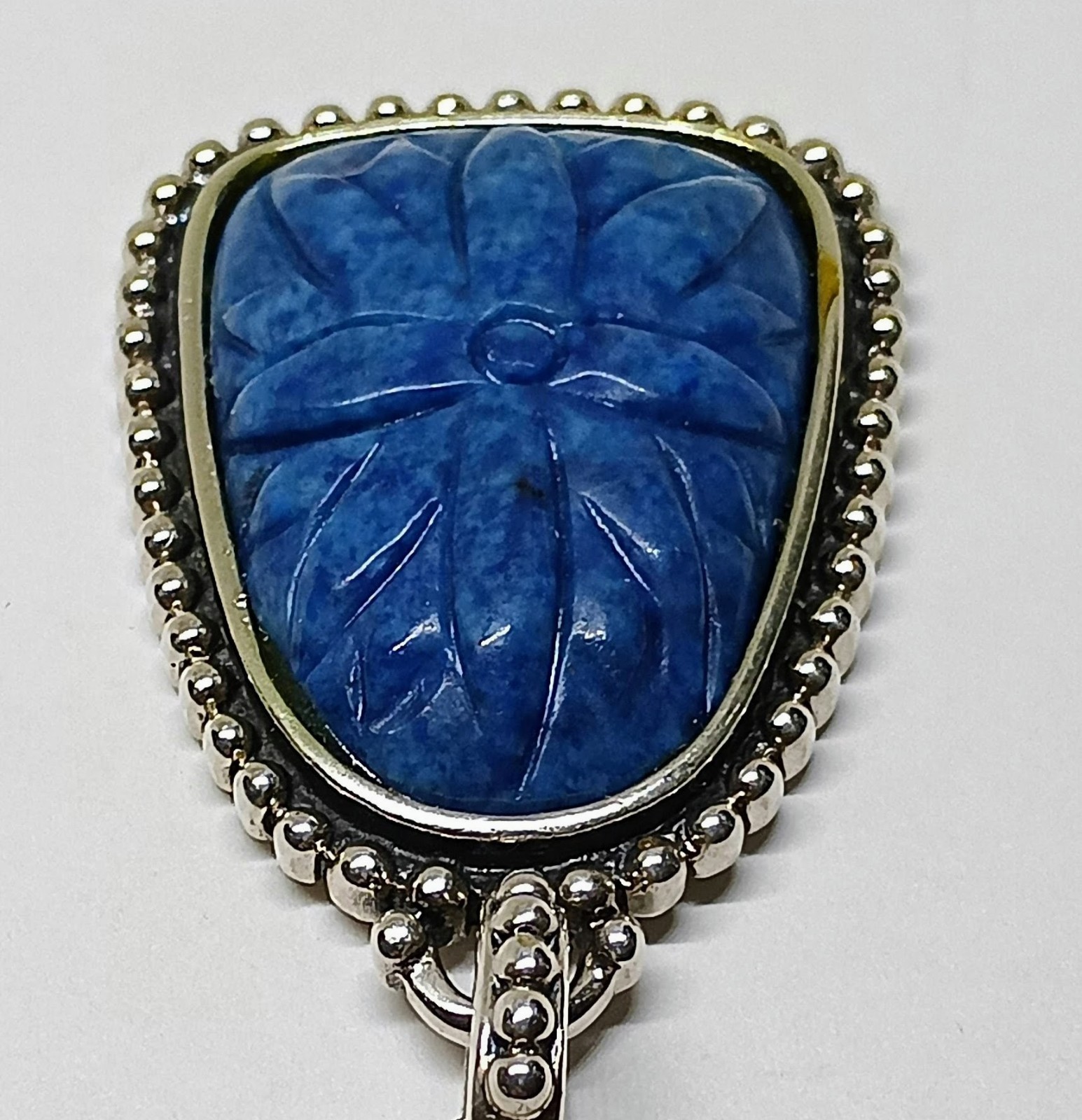 Royal Blue Sterling Silver Thailand Carved Sodalite Stone Necklace