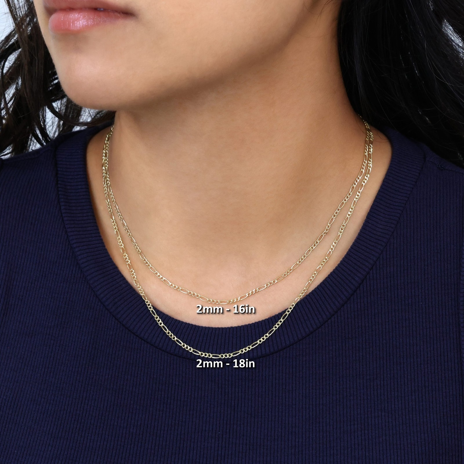14K Yellow Gold 2mm Figaro Chain Link Italian Necklace Mens Womens 16″- 24″