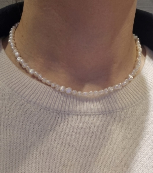 925 Sterling Silver 4mm Natural Freshwater Pearl Choker Necklace Minimalist