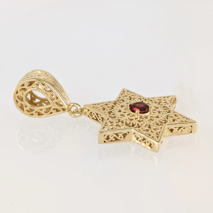 Star of David Filigree Pendant with Garnet or Citrine â€“ Optional Chain