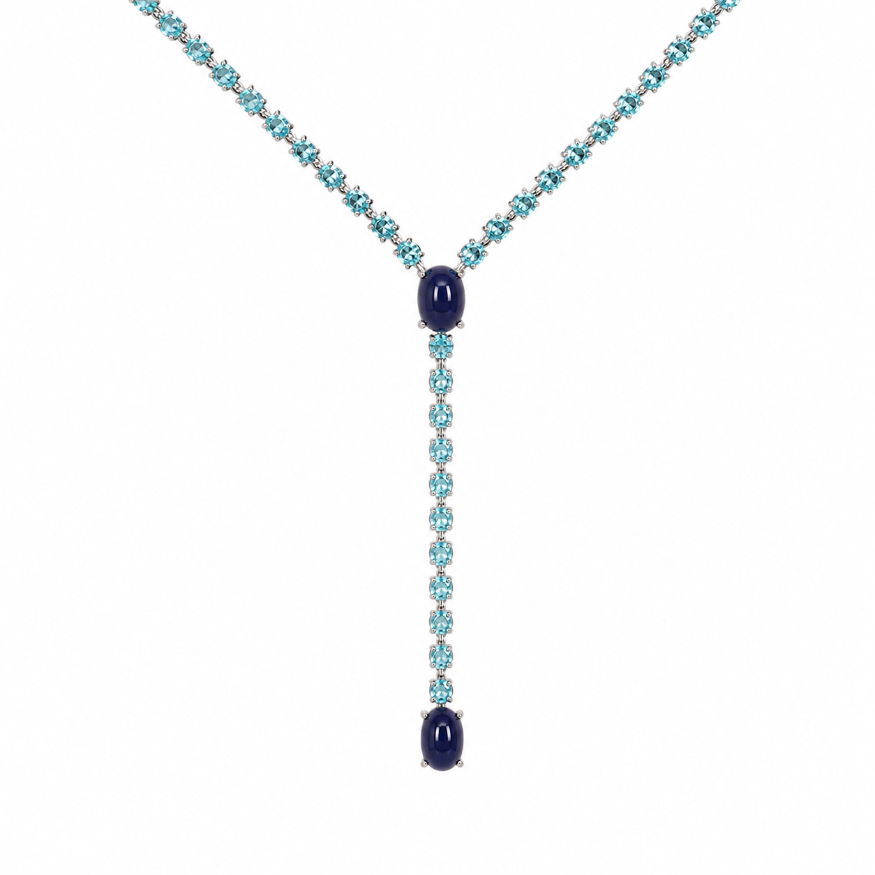 925 Sterling Silver 8 x 13 mm. Blue Sapphire Sky Blue Topaz Necklace 18.0 In.