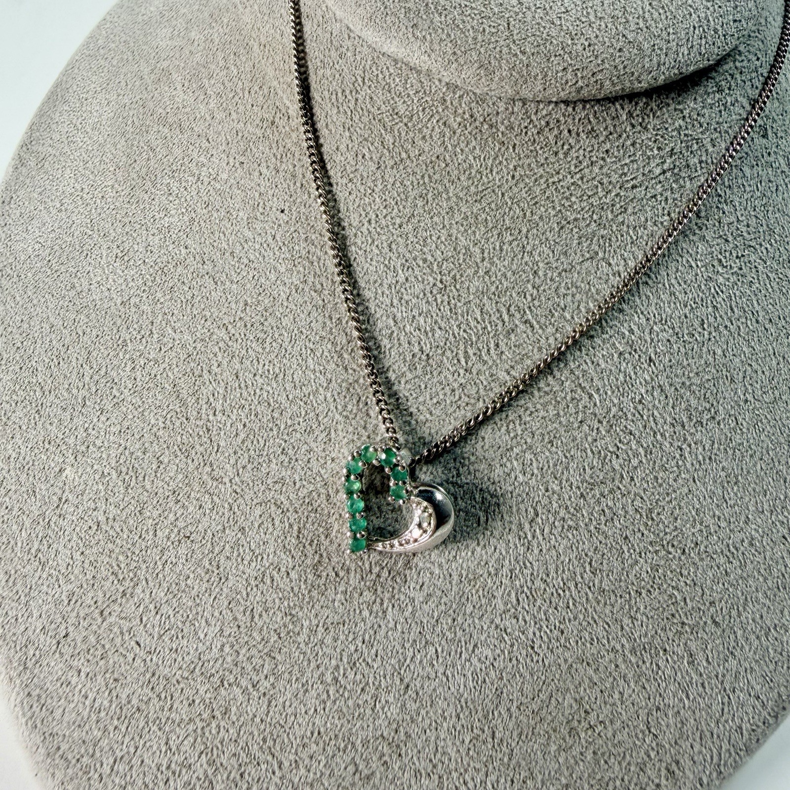 James Avery 925 Silver Chain W/ Unbranded Emerald Accent Heart Pendant Necklace