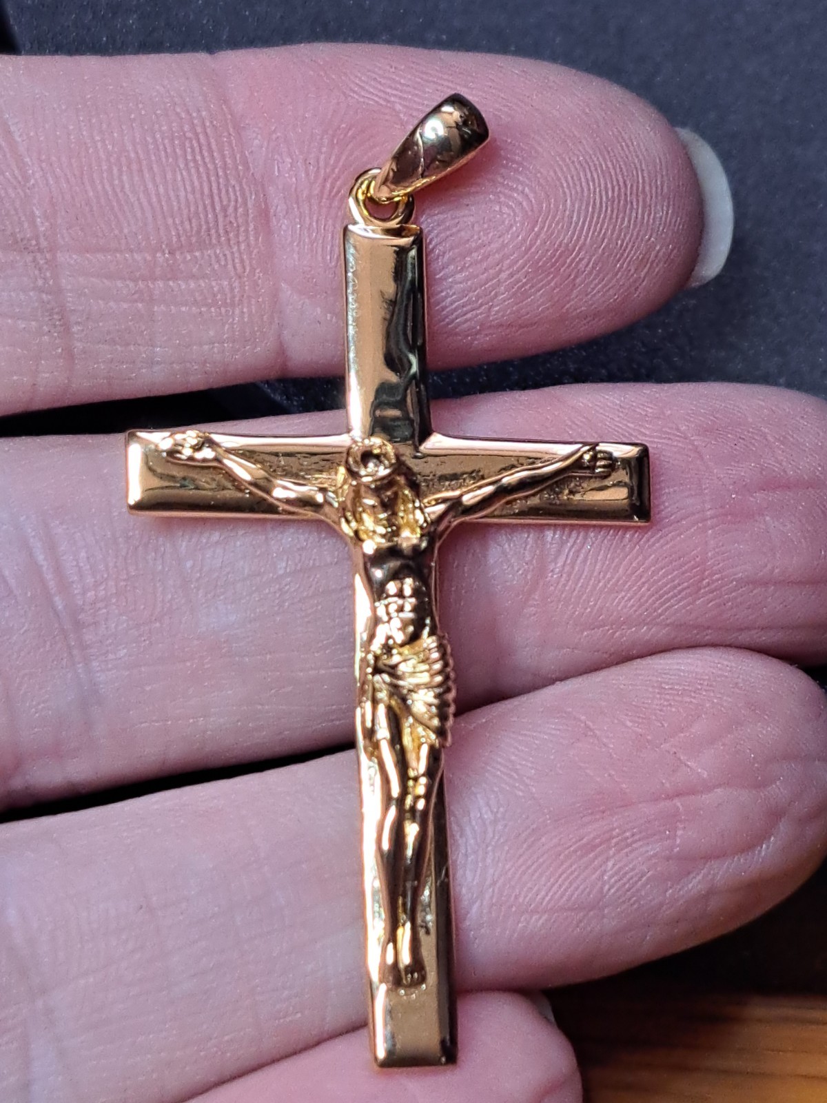 Mens 14k Gold Over 925 Sterling Silver Detailed Jesus Crucifix Cross Pendant 2″