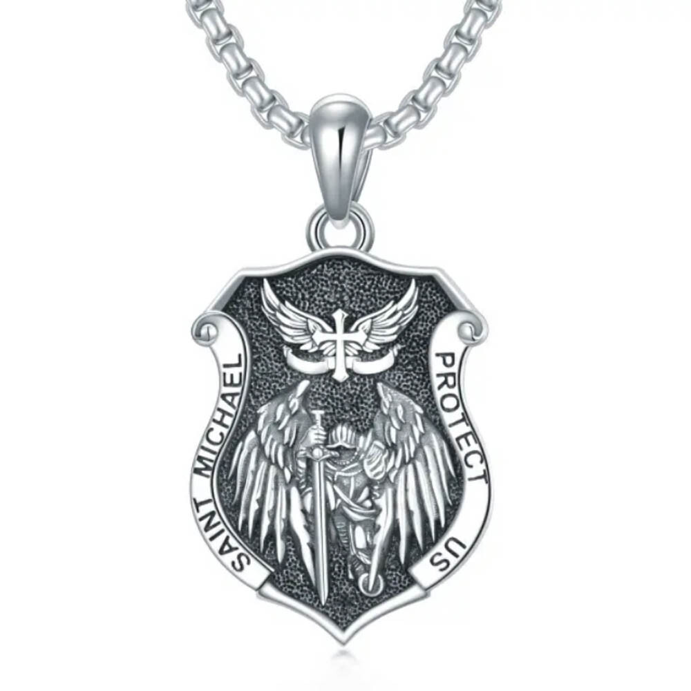 MLD 925 Sterling Silver Saint St Michael Shield Pendant Necklace – 22″ Chain