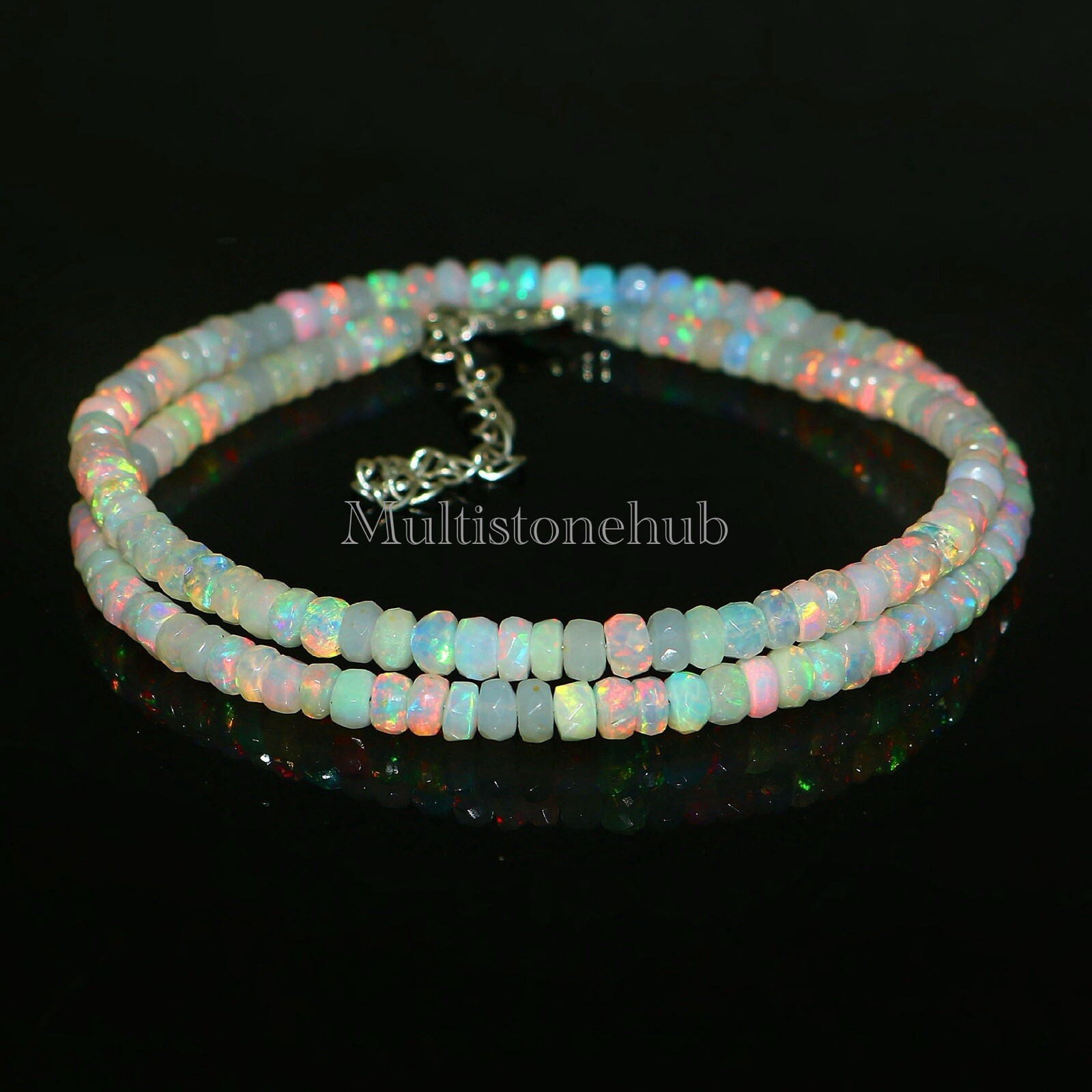 Natural Ethiopian Welo Fire Opal Faceted Rondelle Bead Gemstone Necklace 16 Inch