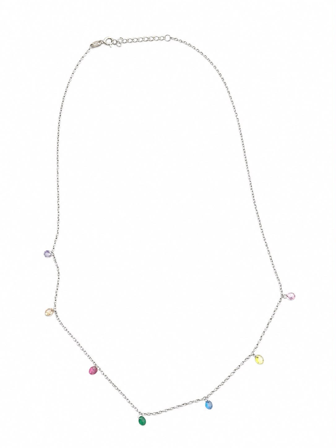 925 Sterling Silver Dainty Necklace with 7 Colorful Glass Stones for Women