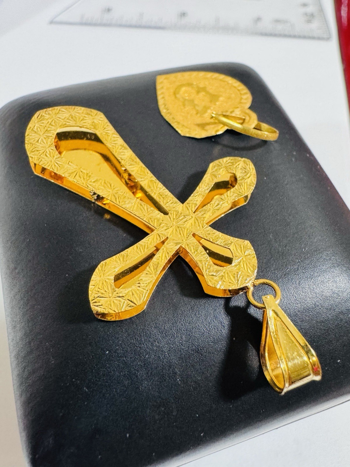 22K 916 Fine Real Gold Two Set U Heart & Cross Pendant 4.5g