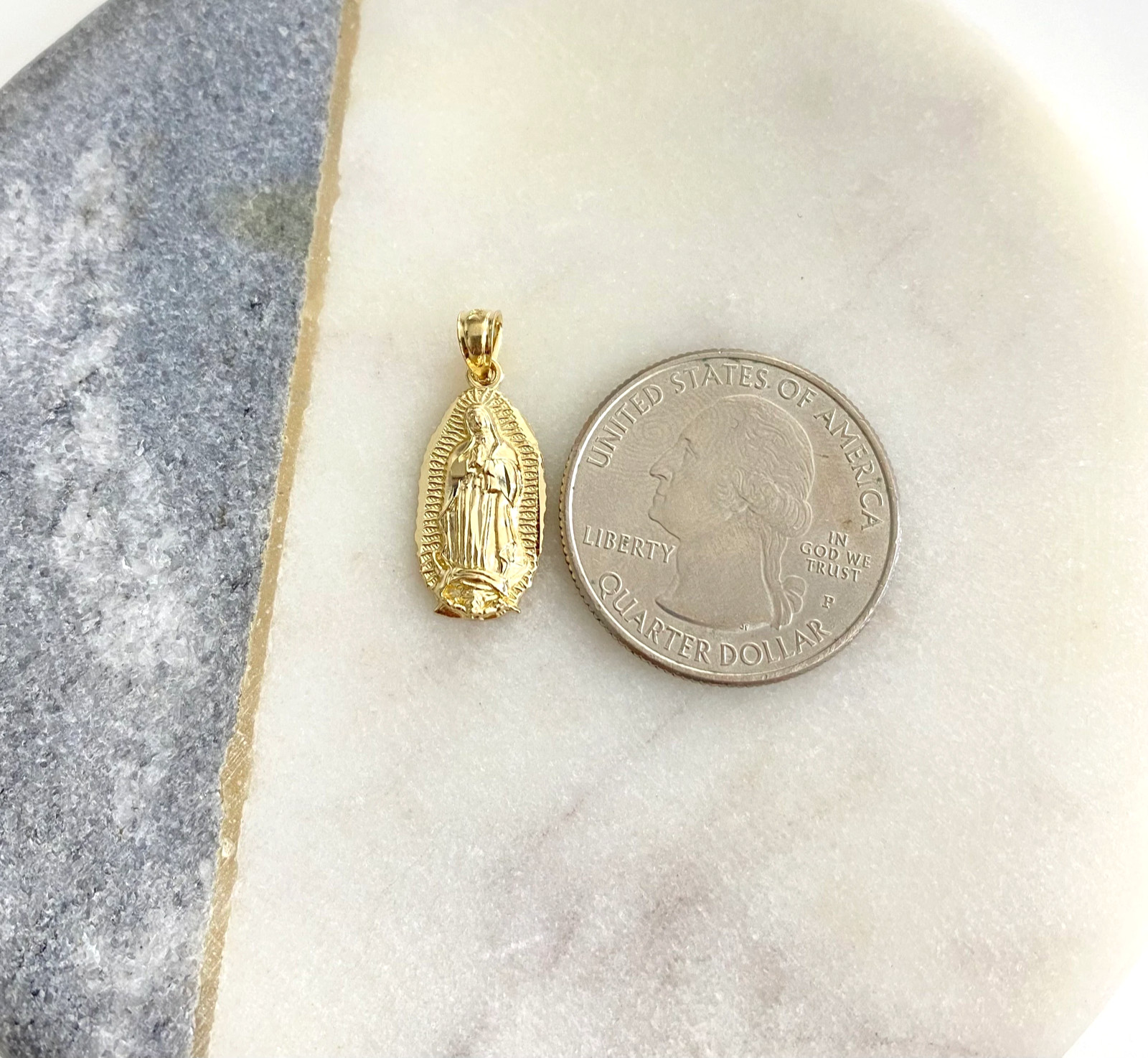 14K Solid Gold Virgin Guadalupe Pendant- 22mm x 9mm- 14K Solid Gold Mary- PT1078