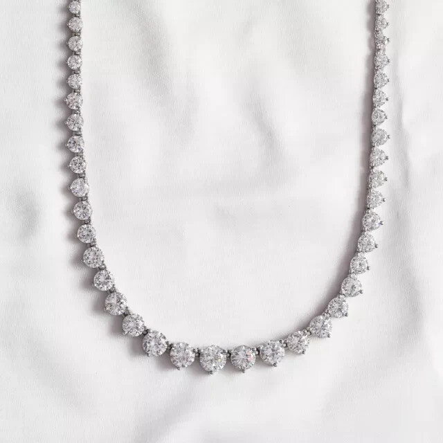 14k White Gold Plated 3MM Round Lab Created Diamond Tennis Women’s Necklace 18″