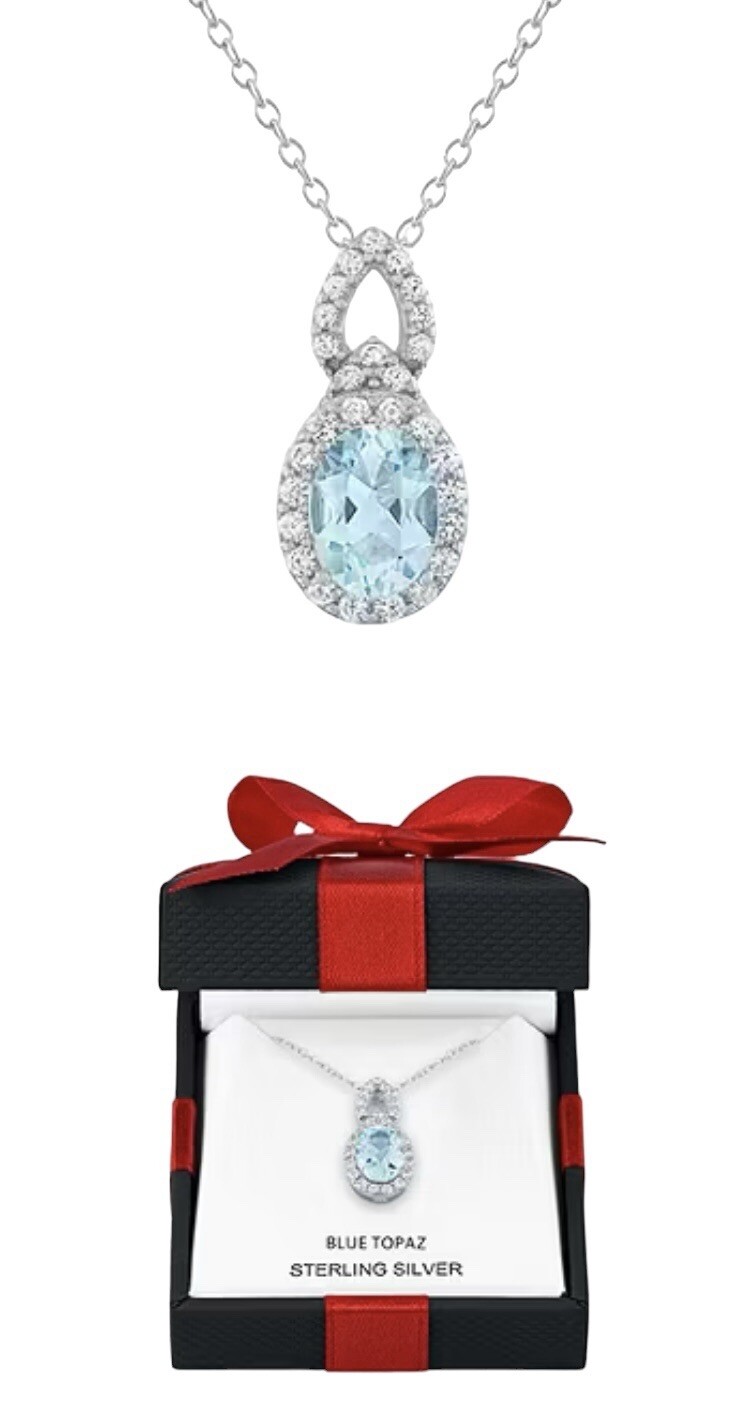 Yes, Please!-Womens Lab Created Blue Topaz Sterling Silver Oval Pendant-NEW!!