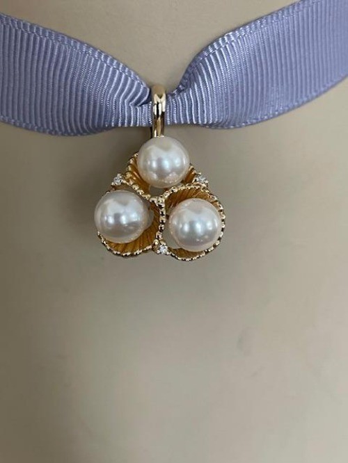 Estate 14k Chinese Three Pearl and Three Diamond Accent Enhancer Pendant 4.8
