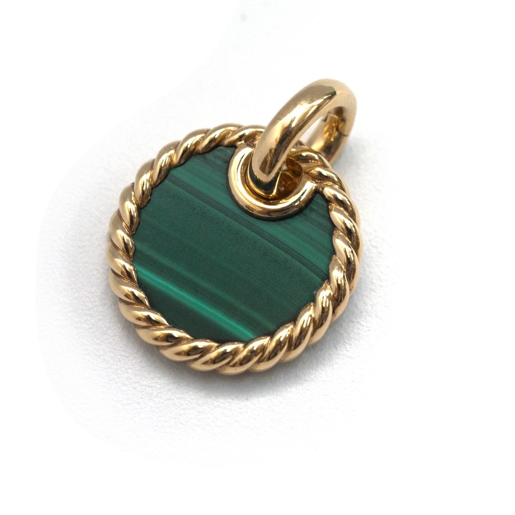 DAVID YURMAN 18K Gold & Malachite Elements Disc 15.5mm Pendant New Authentic
