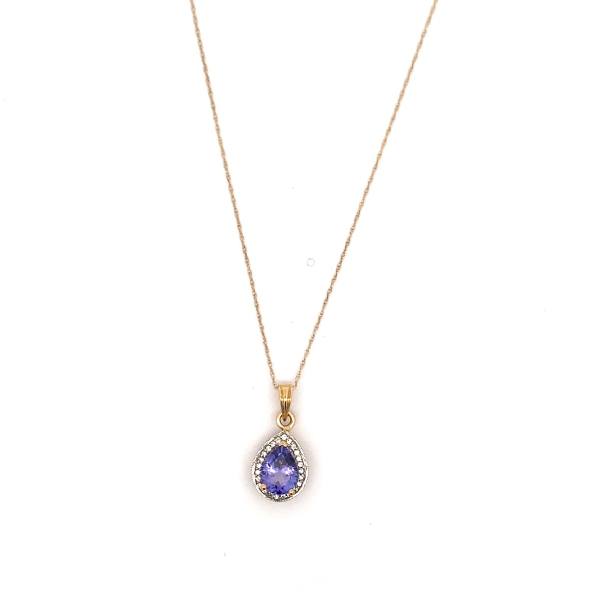 10k Yellow Gold Clear/Purple Stone Pear Shaped Pendant Necklace – 18 (C31029882)