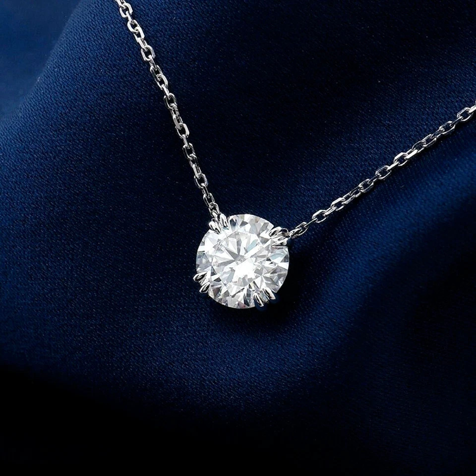 RARE 6.00 Ct White Diamond Solitaire Pendant Necklace-Free Diamond Studs !