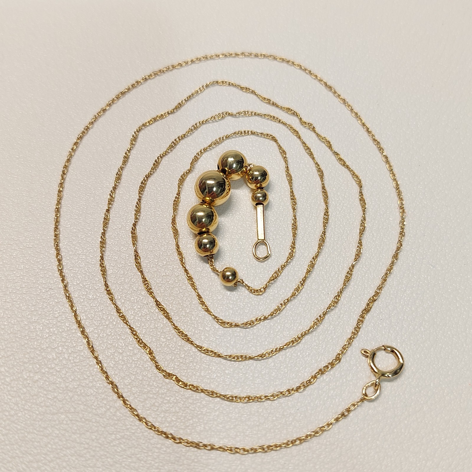 1.22g 14K Gold Beaded Station Necklace Minimalist Ball Chain Necklace 24.4 in