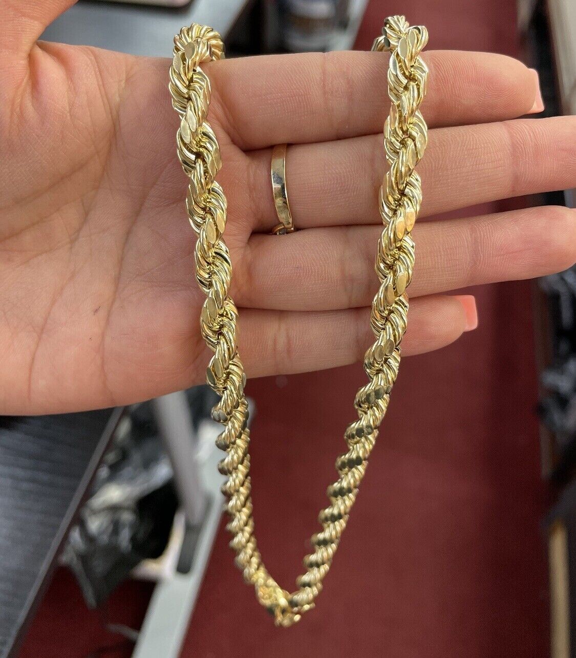 Certified 10K Yellow Gold Rope Chain Necklace 9mm 30” Men’s 10K Diamond Cut