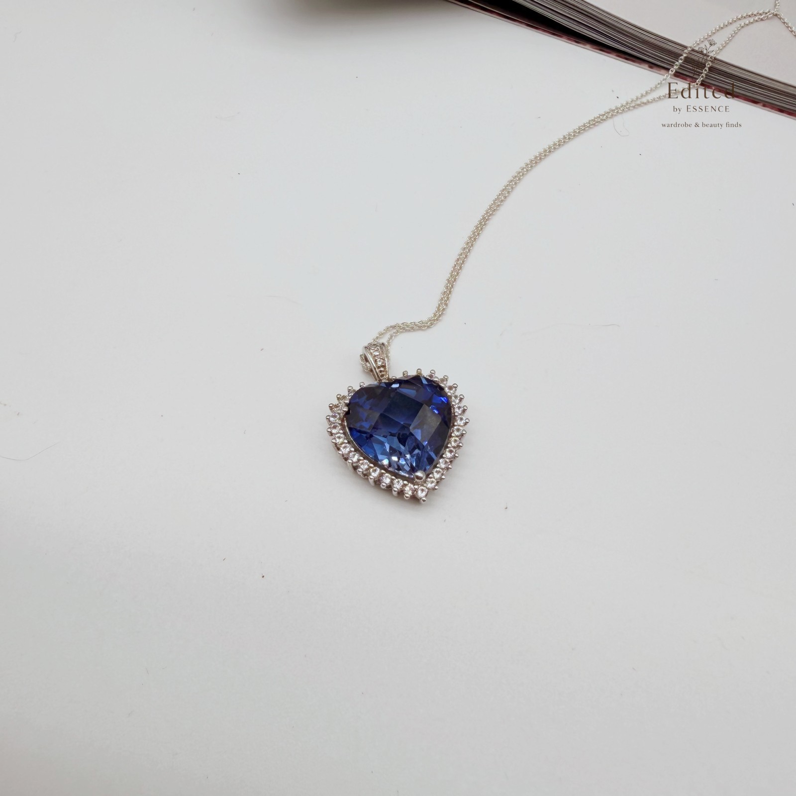 Lab Created Blue White Sapphire Heart Pendant Necklace Sterling Silver 18” New