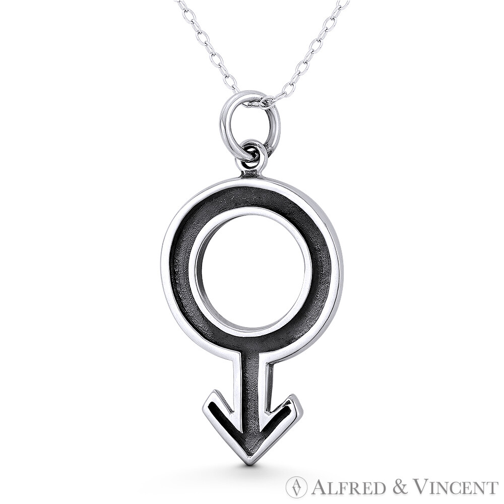 Male Symbol Roman God of War Mars Pendant Charm in Oxidized .925 Sterling Silver