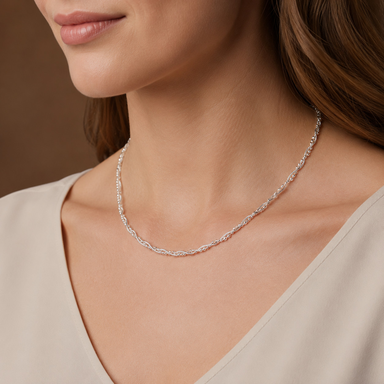 925 Sterling Silver Snake & Faceted Bead Twist Chain Necklace – 2mm