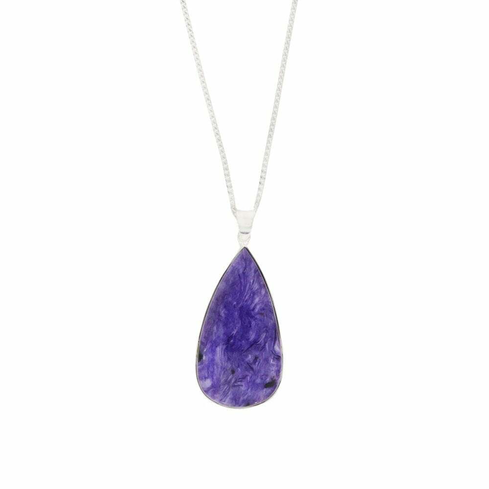 Charoite Sterling Silver Teardrop Shape Pendant & Chain DM002