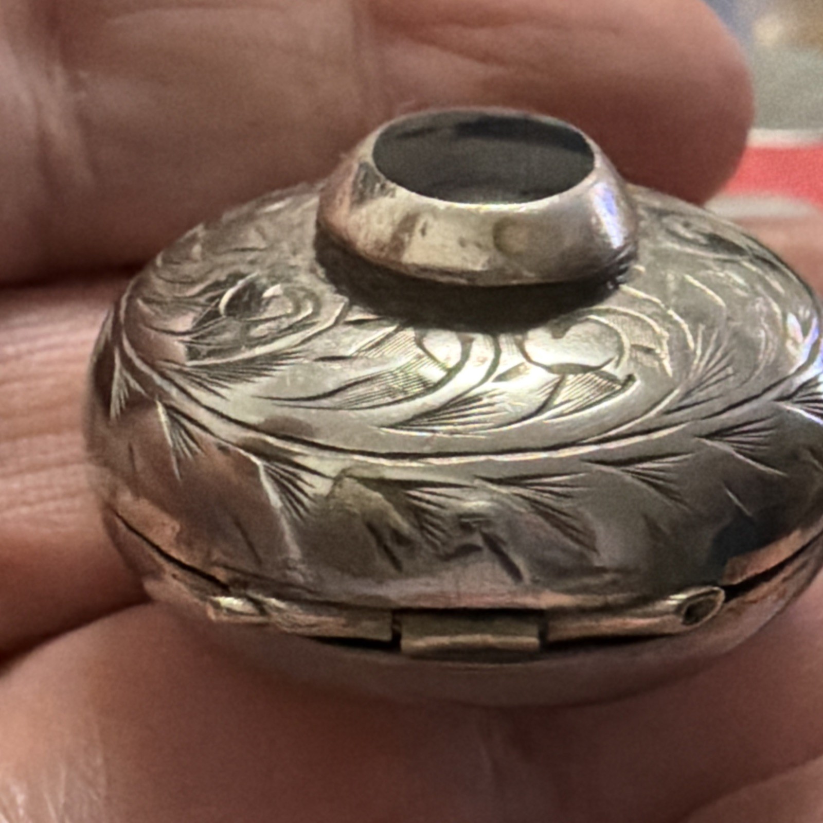 Vintage Albo Silver Locket/pendant With Black Oynx Stone And Engraved Detailing