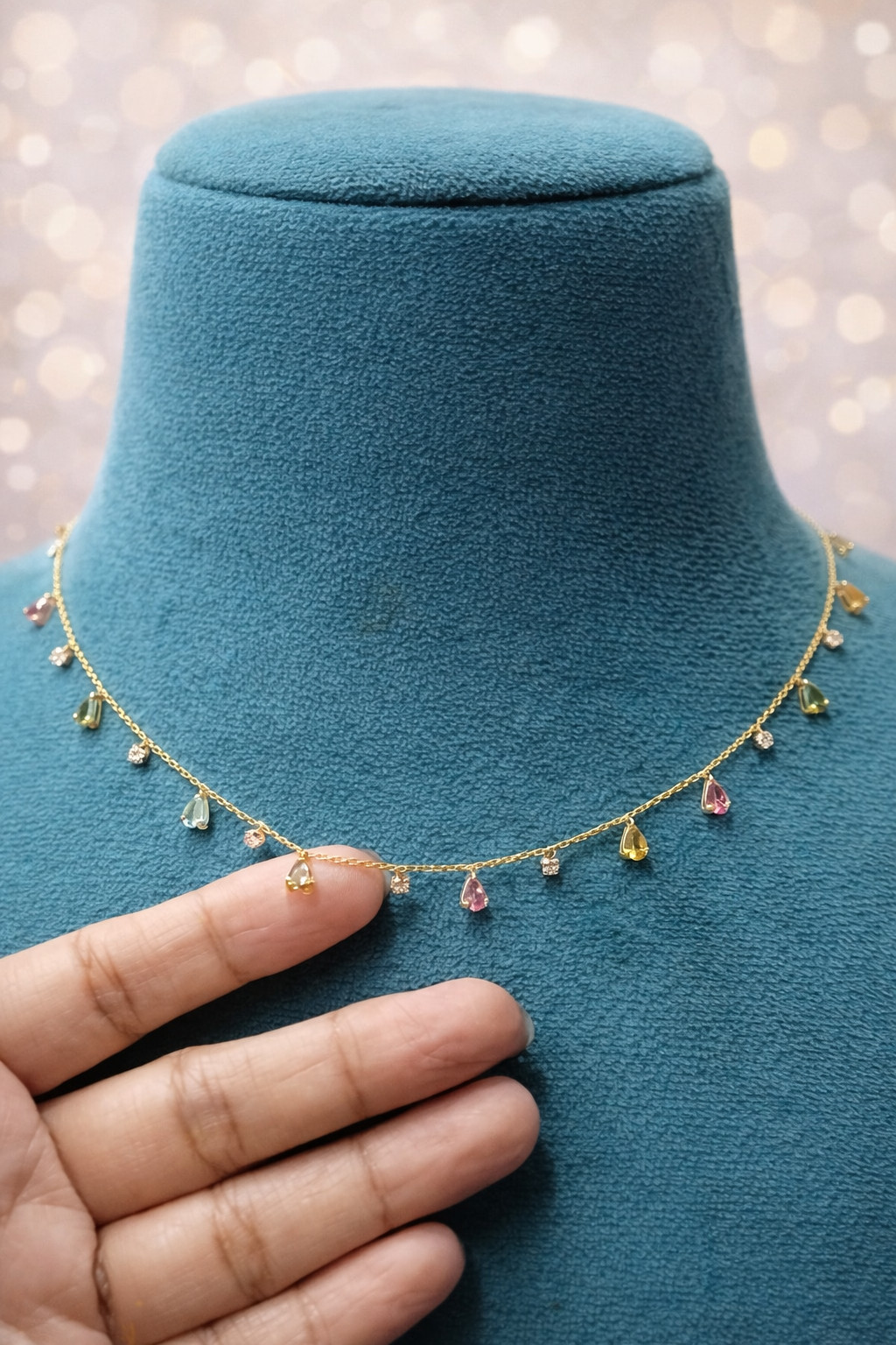925 Sterling Silver Handmade Necklace Minimalist Multi Gemstone Annivery Gift