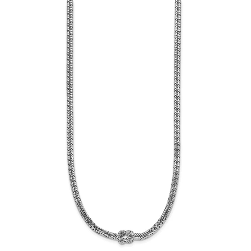 Sterling Silver RH-Plat Pol. 2-Strand Knot With 2in Ext. Necklace