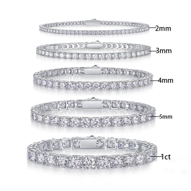 2-5mm Round Cut Moissanite Tennis Chain S925 Sterling Silver Necklace Bracelet