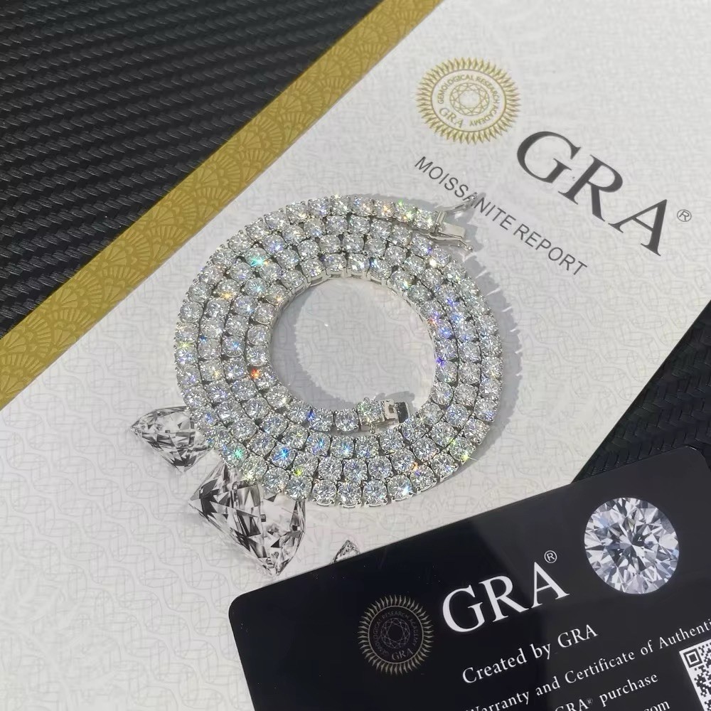 VVS1 Moissanite Diamond Tennis Chain 16″ Necklace 925 Sterling Silver 2mm w/ GRA
