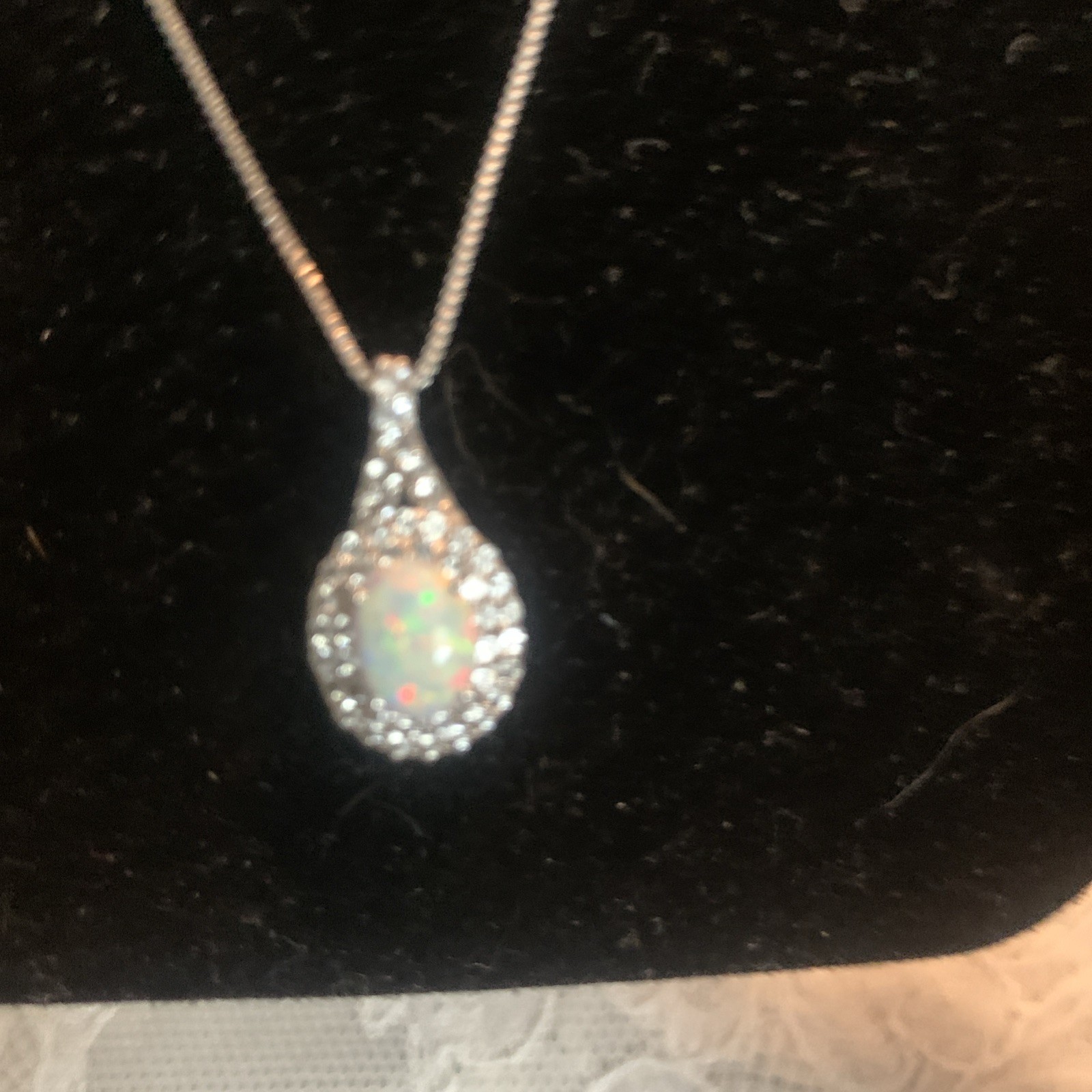 New Opal & White Sapphire Lab Created Sterling Silver 18″ Pendant Necklace