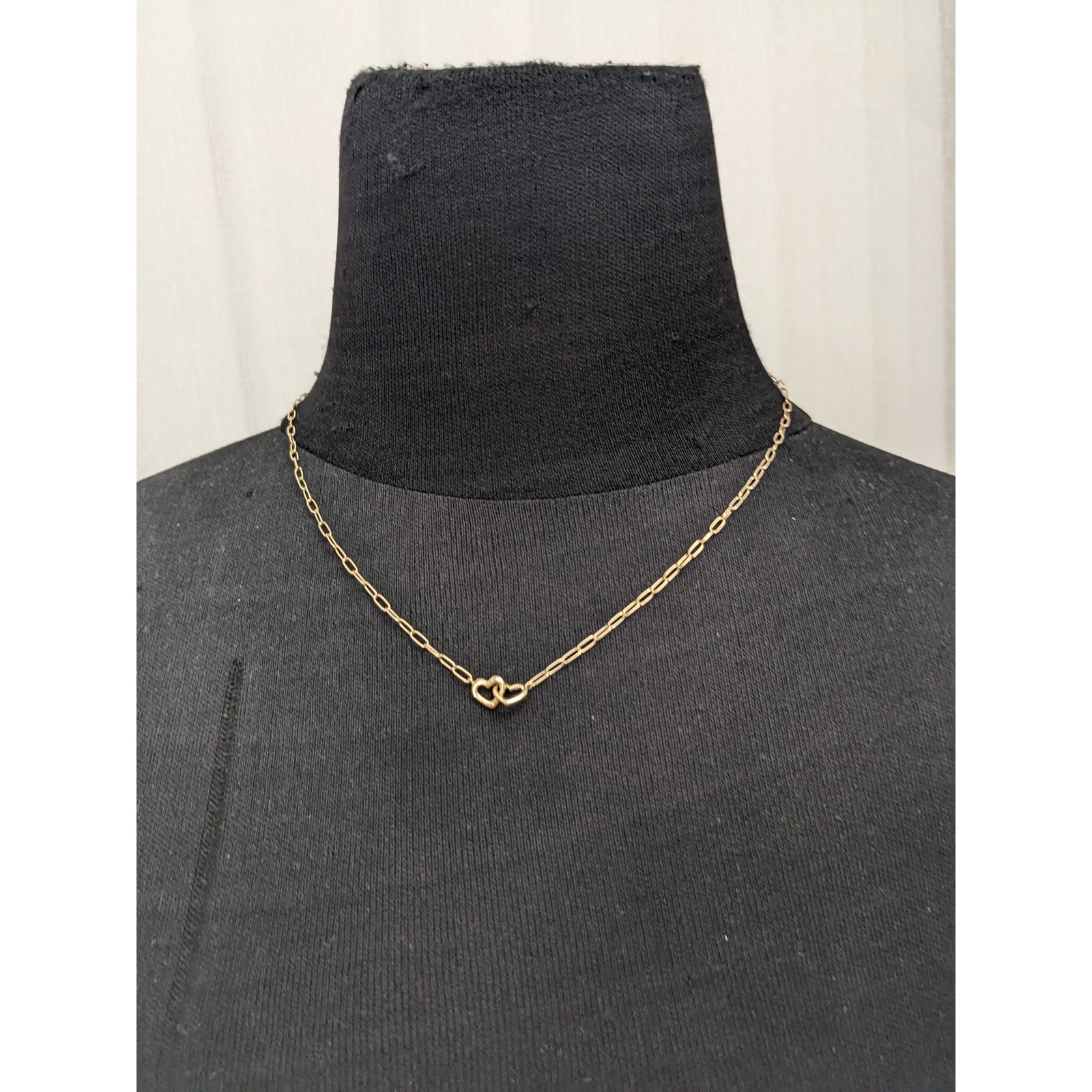 Preowned 14k Yellow Gold Paper Clip Necklace with Interlocking Hearts 17.5in