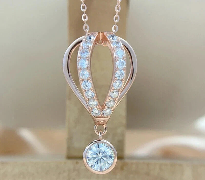 1.50Ct Round Cut Diamond Crown Pendant 14K Rose Gold Plated 18″ Chain