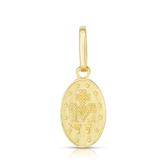 7/8″ Satin Miraculous Religious Medal Pendant Real 14K Yellow Gold 0.9g