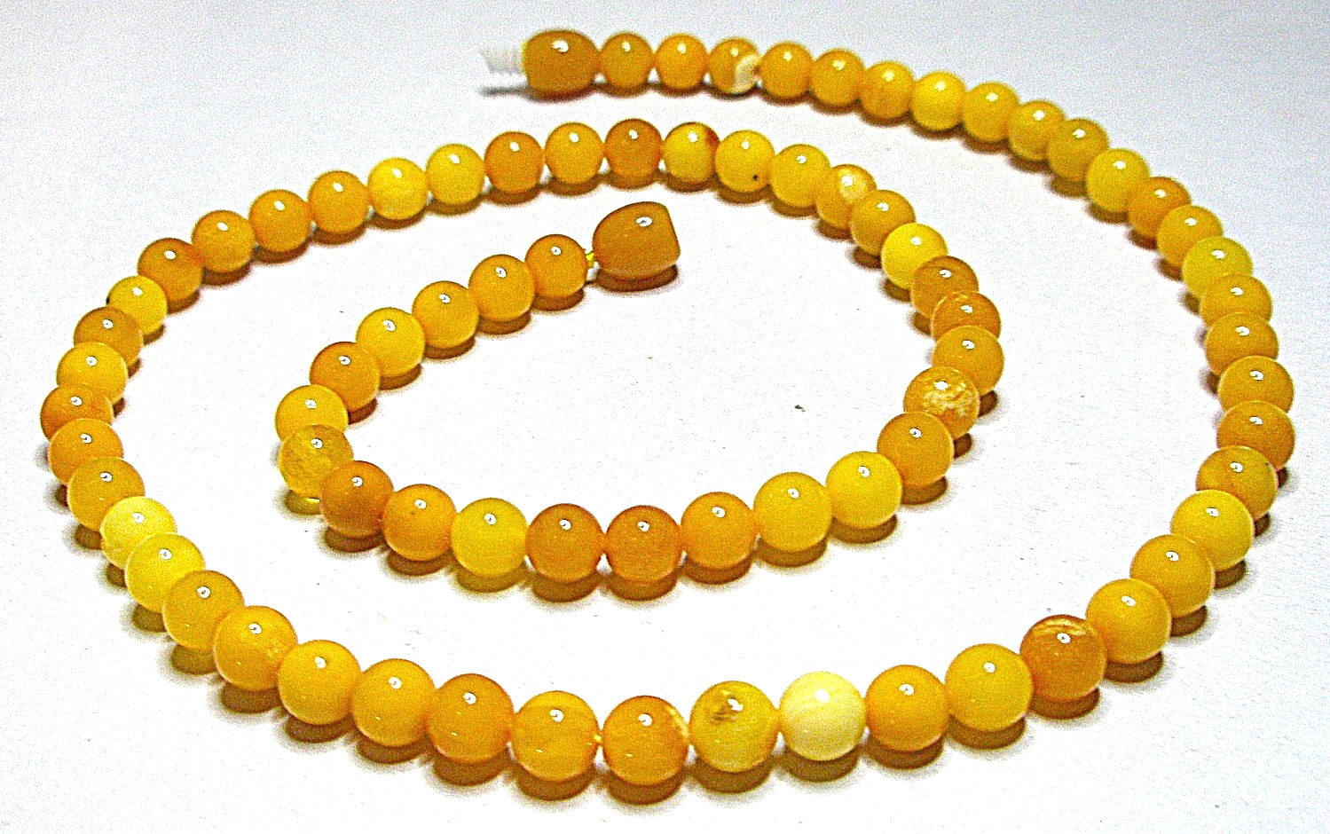 SET Baltic Amber Necklace + Bracelet Polished Round Beads Egg Yolk Butterscotch