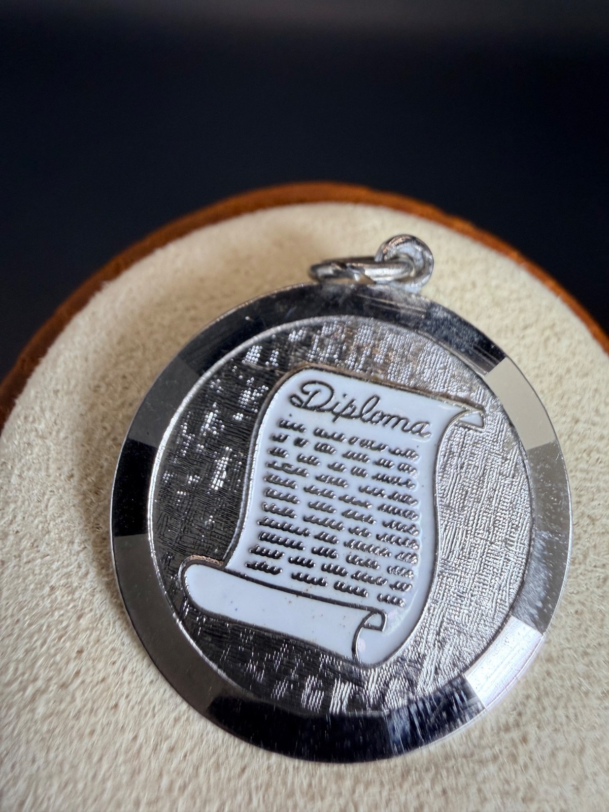 Vintage Sterling Silver Rhodium Diploma Graduation Charm Pendant 1971 Enamel