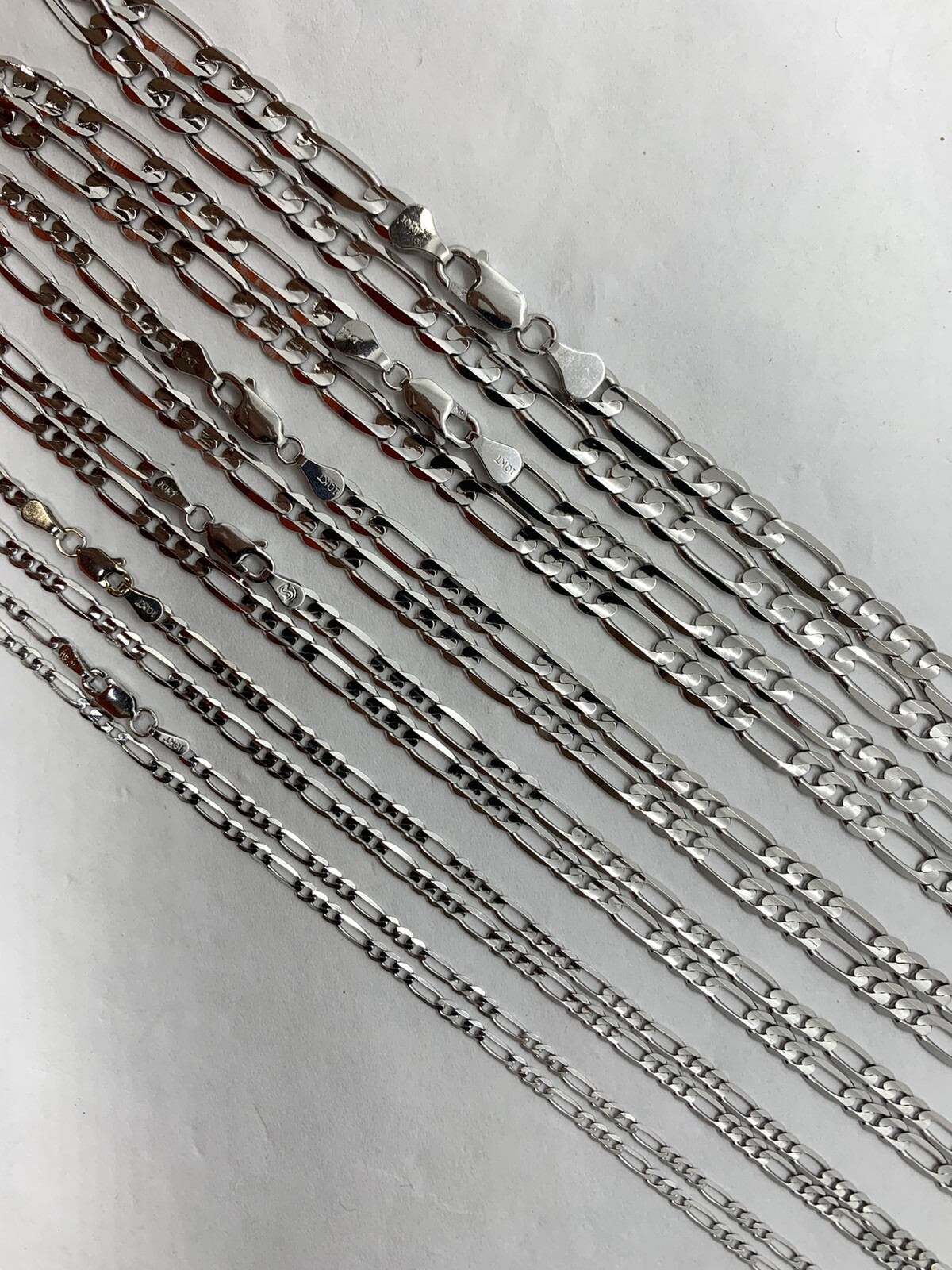 10K Solid White Gold Figaro Link Chain/Necklace Men’s/Women’s 2.2m-6mm 16″-30″