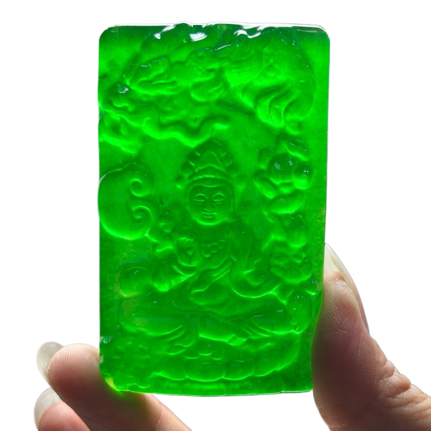 Natural Ice Green Burmese Jadeite Carved Kwan-yin Pendant Necklace Jewelry