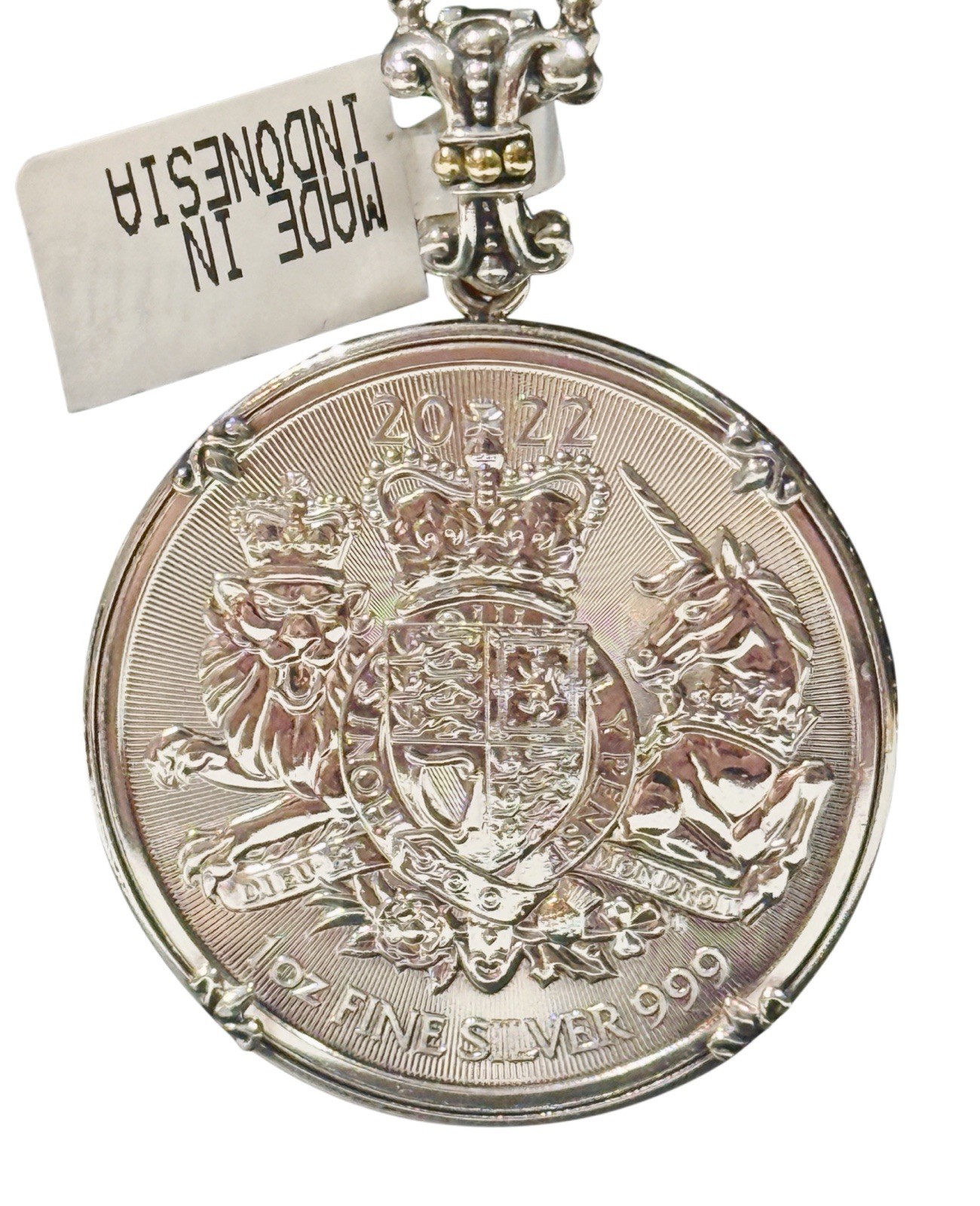 Samuel B 2022 Britannia Fine Silver Coin Pendant w 18K & 925 SS~ NOS J609378 NWT