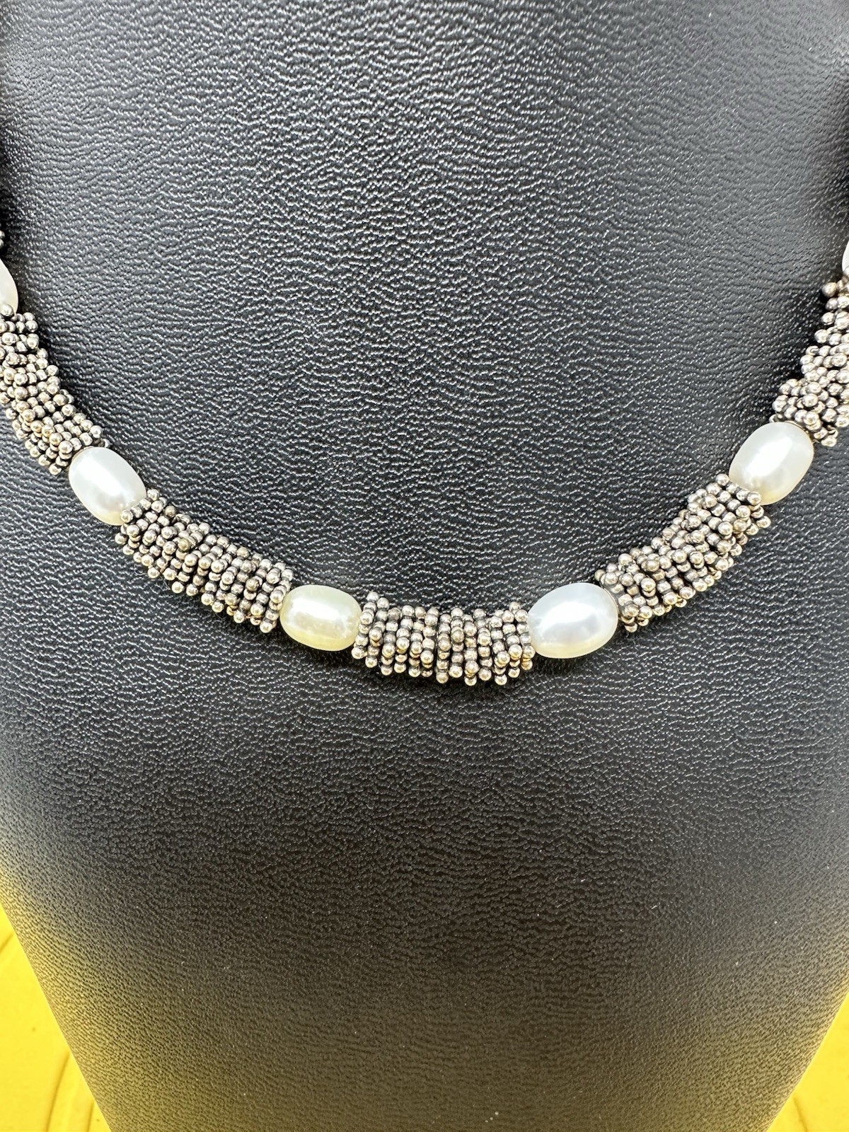 Sterling Silver Natural Pearls Choker Necklace & Bracelet Set Chic 72g 16in 6in