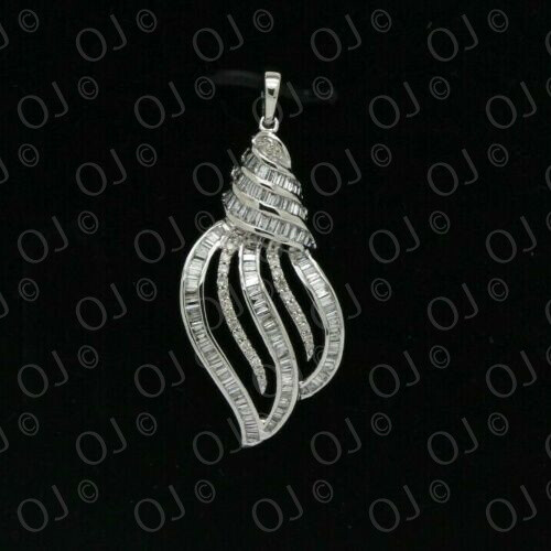 Women’s 0.78 CT Baguettes & Round Diamond Drop Pendant in Solid 14K White Gold