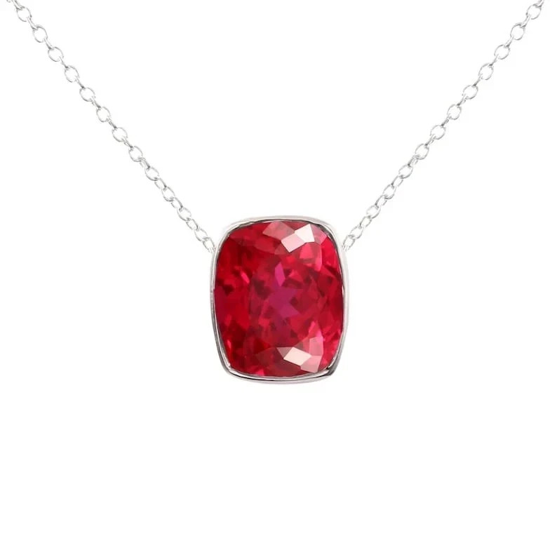 15 CT Natural Blood Red Ruby Pendant in 925 Sterling Silver with Silver Chain