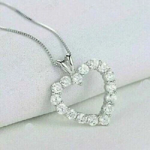 1.60Ct Lab Created Diamond Round Heart Shape Pendant 14k White Gold Finish