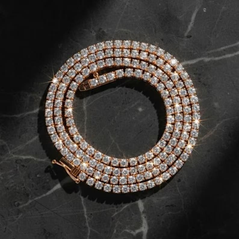 7Ct Natural Diamond Tennis Necklace 16In 14K Yellow Gold White Diamonds Gift 20″