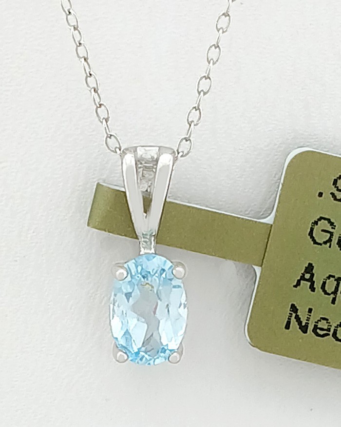 GENUINE 0.78 CT. AQUAMARINE PENDANT – 14K WHITE GOLD – New With Tag