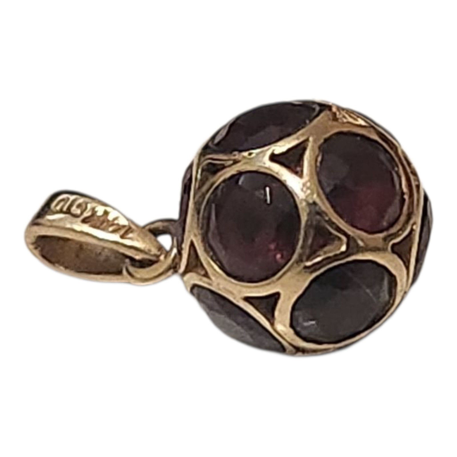 Clyde Duneier 14K Gold Round Garnet Ball January Charm Pendant CID Anniversary