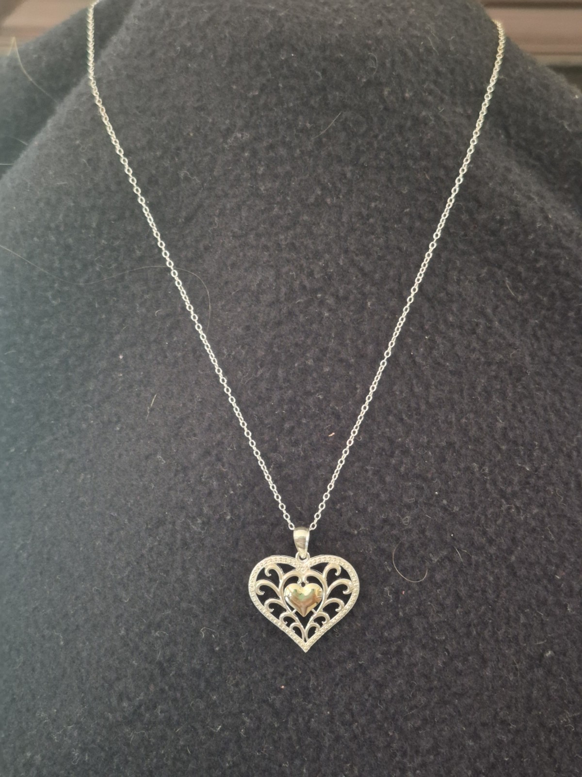 Stefani Argento .925 Sterling Silver and 10k Gold Heart Pendant Necklace
