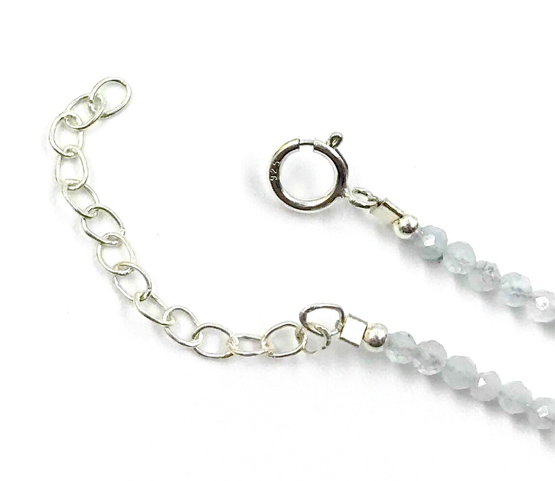Genuine Aquamarine Beads 925 Silver Necklace Jewelry Women Handmade USA SELLER