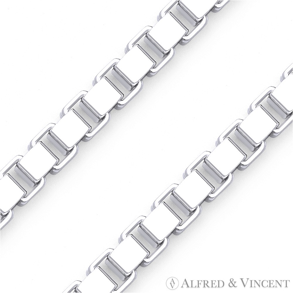 0.7mm Thin Box Link .925 Italy Sterling Silver w/ Rhodium Italian Chain Necklace